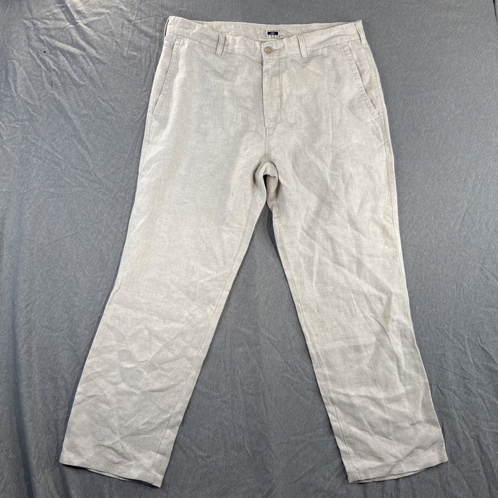 Joseph Abboud men's tan Linen dress pants 38x30 flat front Work Casual Coastal